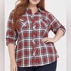 Torrid Plaid Camp Button Down Long Sleeve Shirt with Pockets
